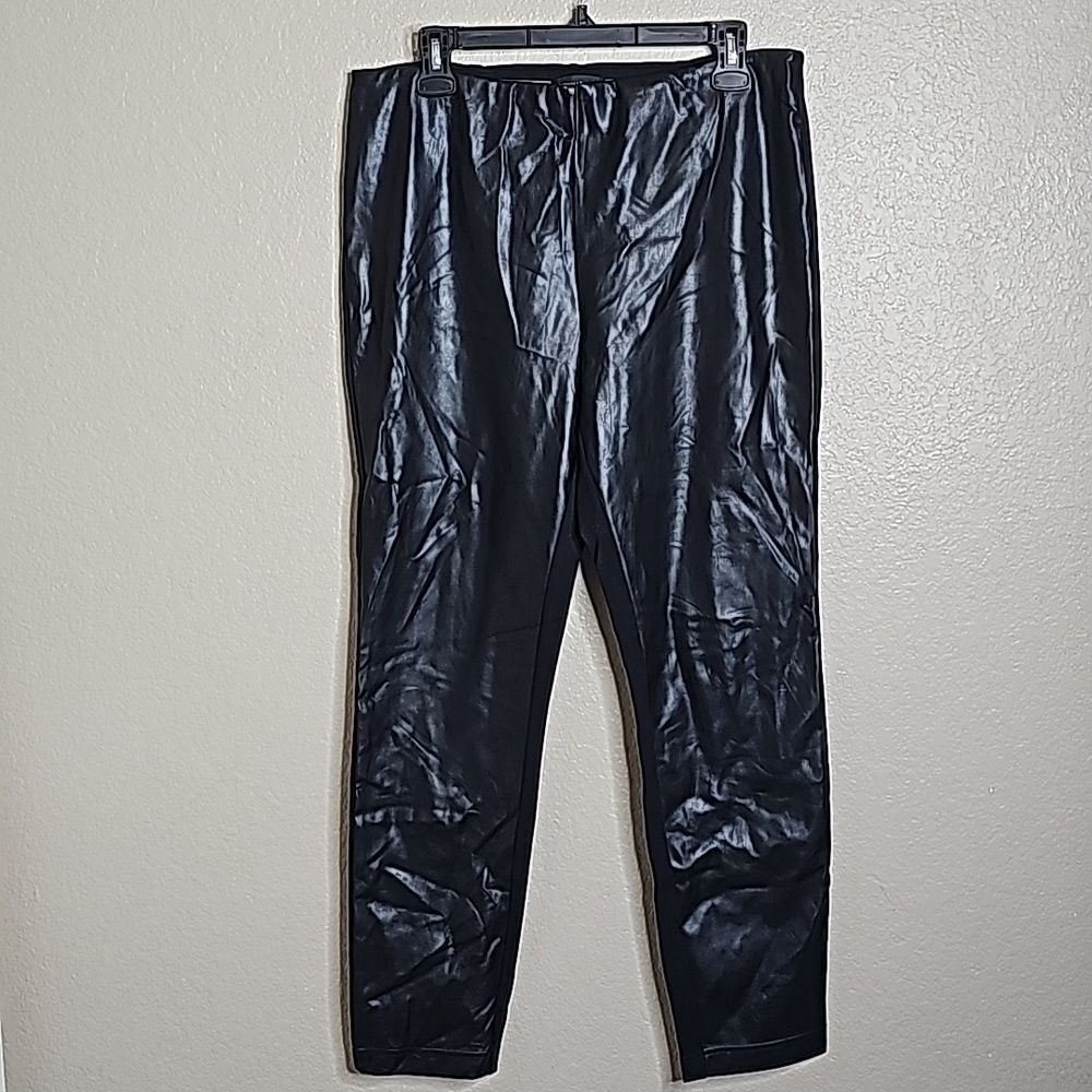 Donna Karan New York Large Black Faux Leather contrast ponte knit skinny pant